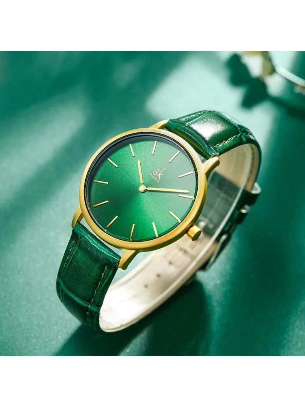 Women's Green Creative Simplicity Genuine Leather Ladies Elegant Wrist Watches
